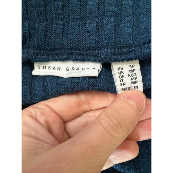 Susan Graver Rib Knit Paneled Pull-On Midi Skirt Rustic Navy Small Petite - Picture 9 of 9